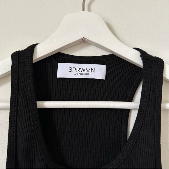 SPRWMN Black Rib Fitted Scooped Tank In Black Size Small - Picture 5 of 7